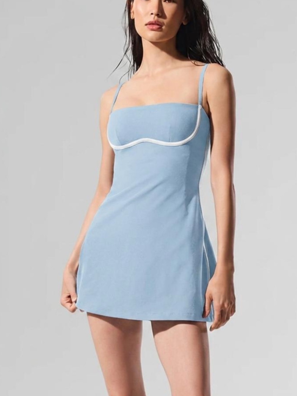 Light Blue Spaghetti Strap Slip Dress with Contrast Trim